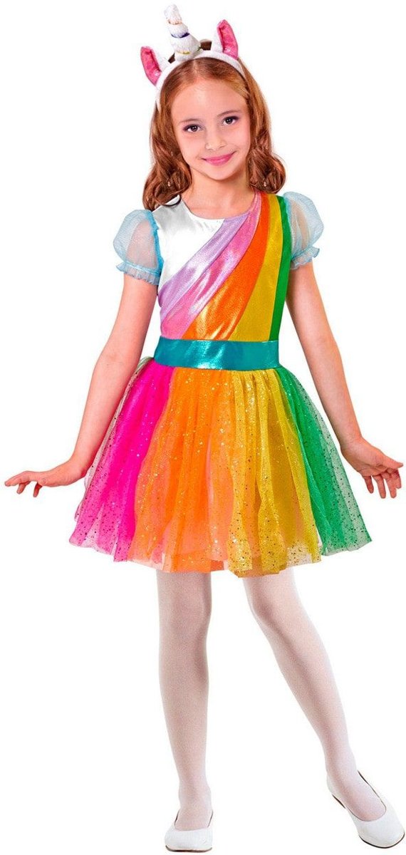 Eenhoorn Kostuum | Eenhoorn Regenboog | Meisje | Maat 140 | Carnaval kostuum | Verkleedkleding